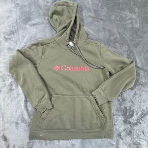Columbia Pullover Hoodie Chest Logo Size Small Army Green Unisex